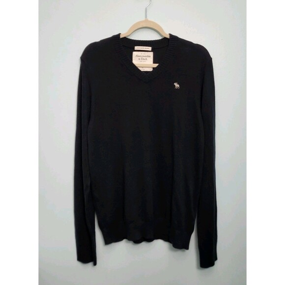 Vtg ABERCROMBIE & FITCH Sweater NWT Mens L Black Long Sleeve Cashmere Blend - Picture 1 of 7